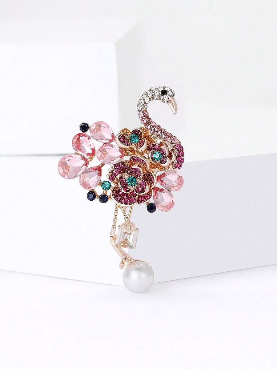 奢华水钻火烈鸟胸针 - 鸟类动物胸针，男女皆宜，休闲派对珠宝配饰/朋友礼物徽章装饰 - 火烈鳥 - 查看 1