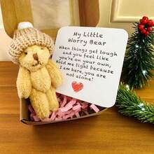 My Little Worry Bear Plush Toy With Greeting Card, A Cute And Soft Teddy Bear Plush Toy,Pocket Size Pocket Hug Teddy Bear Stuffed Animal, Comforting Sensory Fidget Toy For Anxiety Relief, Birthday Christmas Wedding Party Favors Gift - Multicolor - View 7