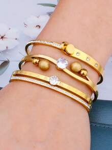 3/1 件女士珠宝手链礼品套装，不锈钢手链配方晶锆石四叶花、蝴蝶吊坠 - 小鎖吊墜組合款 - 查看 17