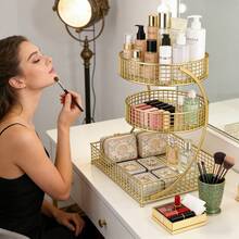 Extra Large Cosmetic Storage Rack, 3-Layer Large Capacity, Polished Metal, No Installation Required, Bathroom Storage Rack, For Countertops, Bathroom Countertops, Dressing Table Countertops - Gold - View 5