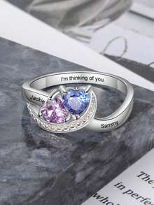 A Custom Personalized Birthstone Inlay Engraved English Name Ring With Multiple Names Is An Ideal Gift For Mother's Day, Valentine's Day, Wedding Anniversaries, Birthdays, Christmas, Graduations, And Family Gatherings. - Multicolor - View 7