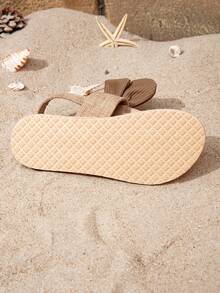 Sandali piatti da donna con decorazione a fiocco, stile casual da esterno, con punta aperta, sexy, antiscivolo, comodi, adatti per primavera, estate, autunno, spiaggia, vacanza - Castano - Visualizzare 7