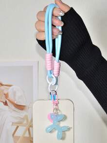 1 Set Light Blue Nylon Braided Phone Case Lanyard Wristband + Jelly Balloon Dog Phone Charm Keychain, Exquisite High-End Creative Cute Bag Charm Compatible With Android And Most Smartphone,Gifts For Mother, Family, Friends, Kids, Birthday, Holiday Phone Chain - Light Blue Short Rope + Puppy Keychain - View 4