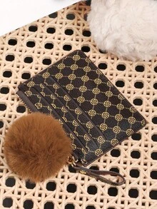 Adorned With A Delicate Pom-Pom, Short High-Quality Credit Card Storage Bag,Simple Casual Card Holder,High Quality Credit Card Storage Bag, Perfect For Outdoor Activities, Travel, And Returning To School - Coffee - View 7