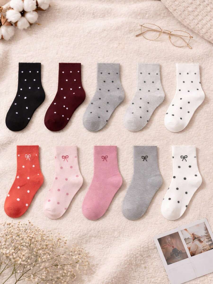 10 đôi tất dài đến bắp chân cho bé sơ sinh và trẻ nhỏ, họa tiết chấm bi và nơ đáng yêu, phù hợp cho cả bé trai và bé gái, mềm mại, thoải mái và thoáng khí, là món quà lý tưởng cho trẻ em. - Nhiều màu - Xem 1