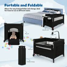 Cuna Corral Plegable Viajero Bebé Con Cambiador Y Mosquiter,Cuna Corral Bebé Corralito Colecho Con Cambiador Y Ruedasr 5IN 1 - Negro - Ver 9