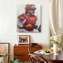 Framed 1pc, Framed, Yadier Molina Sports Poster Theme Canvas Wall Art. Suitable For Bedroom Or Office Decor. - Framed - 查看 3