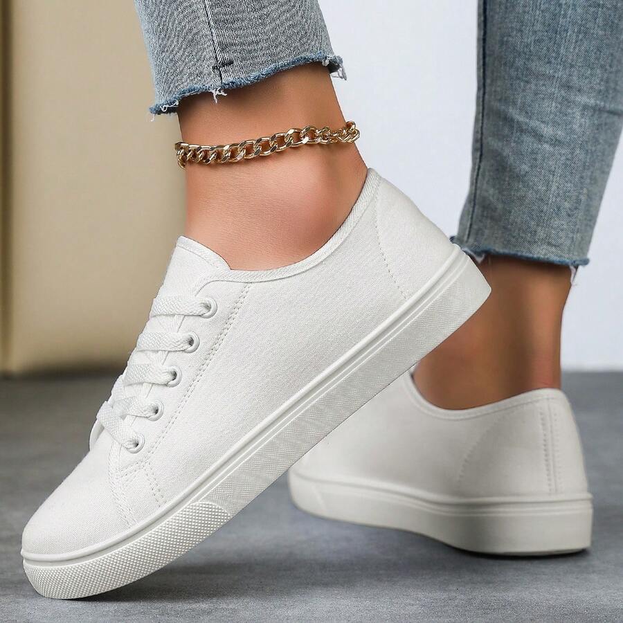 Women Lightweight Comfortable Low-Top Flat Casual Sports Shoes For All Seasons, Spring/Autumn Shoes For Women - trắng - Xem 1