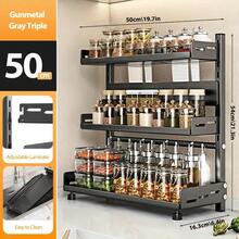 2-Tier Kitchen Organizers And Storage With 6 Hooks, Expandable Microwave Rack, Microwave Shelf, Microwave Storage Rack, High Load-Bearing Capacity, Rust-Proof And Durable, Suitable For Kitchen, Office, Storage Room Storage Extended 40-64cm (Black) - 灰色三層調味架 - 查看 1