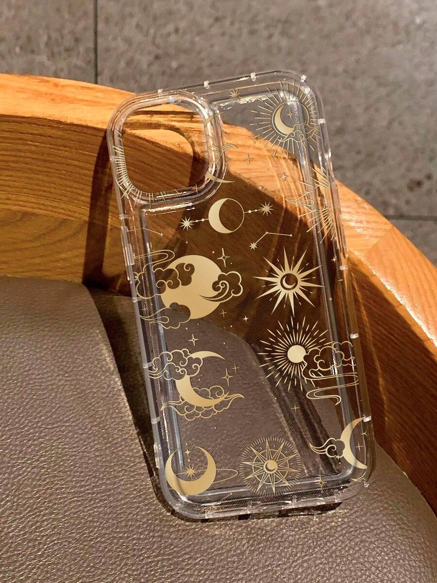 1pc Space, Moon, Sun, Line Pattern Print Full-Body Protection Shockproof Anti-Fall TPU Soft Rubber Phone Case Compatible With IPhone & - Multicolor - View 1