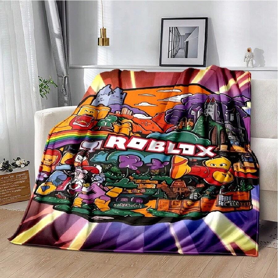 3D Cartoon R-Robloxs Game Flannel Blanket Soft Warm Throw Blanket For Bedroom Living Room Bed Travel Camping Picnic Gift(29).Jpg - White - View 1