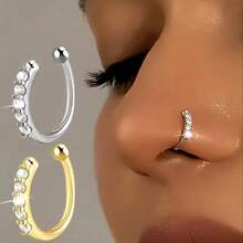 2pcs Elegant Luxurious Gold-Plated U-Shaped Nose Clips With Faux Diamond, Multipurpose Fake Nose Ring For Women, Suitable For Daily Wear And Vacation, Applicable For All Seasons