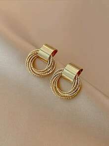 5 Pairs Vintage Twisted Rope, Minimalist Asymmetrical Metal Crinkle Geometric Niche Design French Delicate Hollow Stereo Chic Earrings Set, Suitable For Women's Daily And Festival Wear - Gold - View 7