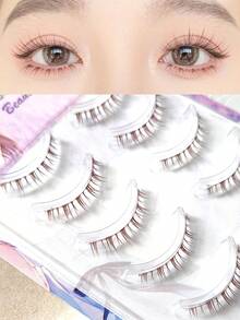 5 Pairs/Box Caramel Natural Princess False Eyelashes, Realistic Individual Lashes, Transparent Band, Recommended By Makeup Artists, Short Wispy Brown Lower Lashes - Natural Lashes - View 9