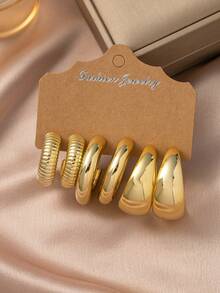 6/18pcs Thick Solid Gold Hoop Earrings Set, Hypoallergenic Thick Round Earrings For Women, Fashionable & Elegant, Suitable For Daily, Party, Gift For Friends & Mothers - Gold - View 7
