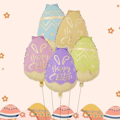 5Pcs Easter Eggs Shape Foil Balloons Happy Easter Helium Balloon Easter Decorations Party Supplies