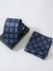 1 Set Of Men's Tie Set, Business Plaid Tie+Handkerchief Set, Fashionable And Versatile, Suitable For Parties, Weddings, Celebrations, All Seasons - A - View 9