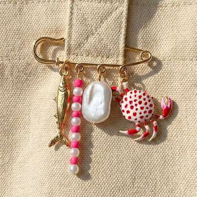 Spilla boema colorata a forma di granchio e pesce tropicale, spilla con elementi oceanici di perle finte, spilla per stringere vita di giacca e gonna, spilla da spiaggia e resort