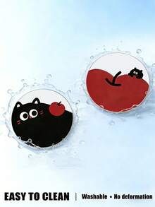 2pcs Car Cup Holders, Black Cat & Apple Shaped Anti-Slip Leather Coasters, Heat-Resistant, Dirt-Proof, Universal Fit Creative Car Interior Decor Mats