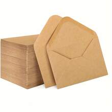 100pcs 4" X 2.75" Mini Kraft Paper Envelopes With Gummed Seal, Suitable For Home And Office Organization - Cowhide - View 2
