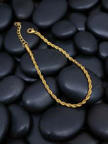 1pc Men Minimalist & Sporty Twisted Rope Chain Bracelet Made Of 18K Gold-Plated Stainless Steel, Suitable For Hip-Hop & Street Dance Wear - Gold - View 7