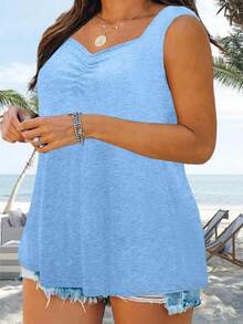 Women's Plus Size Tank Top Summer Sleeveless Sweetheart Collar Casual Tunic Shirt - 藍色 - 查看 3