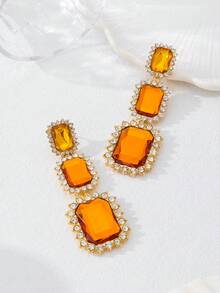 一对时尚珐琅心形装饰耳钉，适合女性参加派对、聚会、日常佩戴，百搭，可作礼物 - 橘色 - 查看 5