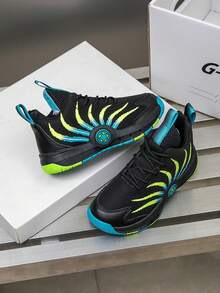 1 Pair Kids' Basketball Shoes, Fashionable Colorblock Breathable Outdoor Sports Shoes, Casual Sneakers For Boys - Green - View 8
