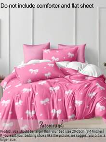 Bộ ga trải giường 3 món màu hồng nhạt phối nơ trắng in kỹ thuật số (1 ga trải giường + 2 vỏ gối, không bao gồm chăn bông), chất liệu sợi polyester mềm mại, thân thiện với da, thích hợp cho phòng ngủ, phòng ngủ chính, phòng khách, mọi mùa. - Nhiều màu - Xem 9