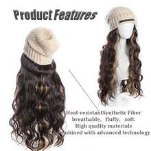 22Inch Knit Cap Wig With Lettering Long Curly Highlighted Wavy Wig Cap - Multicolor - View 7