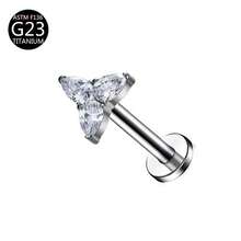1 pieza Pendiente de titanio G23 con rosca interna, Pendiente, Cartílago, Trago, Hélice, Aro, Joyería corporal con decoración de diamante, 16G - Plateado - Ver 34