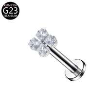 1 pieza Pendiente de titanio G23 con rosca interna, Pendiente, Cartílago, Trago, Hélice, Aro, Joyería corporal con decoración de diamante, 16G - Plateado - Ver 23