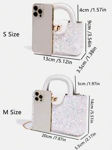 1件装女童新款时尚亮片优雅手提包，高端单肩斜挎包，扭锁装饰五金顶部提手系列，链条肩带包，母女同款包包，钱包，可调节肩带单肩包，适合日常、派对、旅行，理想礼物 - 大小號手提包 - 查看 4