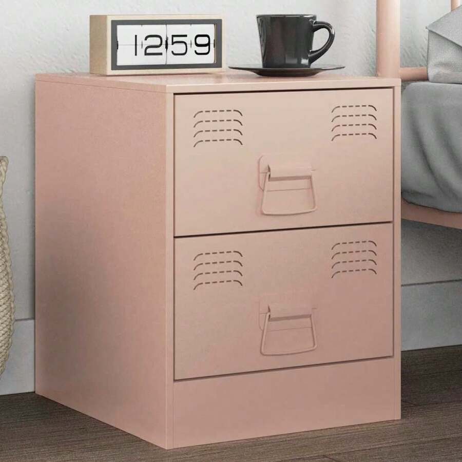 vidaXL Stolik nocny różowy 34,5x39x44 cm stalowy - Czarne - Zobacz 1