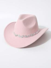 棕色毡布牛仔帽，饰有水钻叶子帽带 - 西部风格女牛仔帽，适合女士参加派对和户外活动 - 彩色 - 查看 7