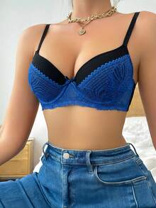 女士性感蕾丝加垫聚拢文胸 - 彩色 - 查看 1