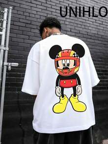 Disney UNIHLO  Street Life Men's Casual Loose Mickey  Cartoon  Print Short Sleeve T-ShirtSummer - trắng - Xem 2