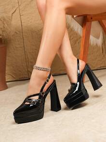 Plus Size Women's High Heels, Elegant Ladies' High Heel Shoes, Comfortable Work Pumps, Black And Burgundy Dress Shoes - Black - View 3