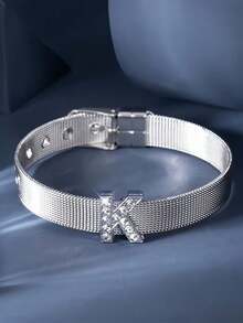 1件个性化光滑A-Z字母吊坠手链，女士DIY定制姓名字母可调节手链