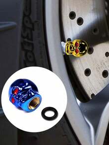 2pcs/Pack Skull Shaped Copper Alloy Tire Valve Caps Set, Corrosion Resistant, Universal Valve Stem Covers For Cars, Trucks, Motorcycles, SUVs And Bicycles - Multicolor - View 5