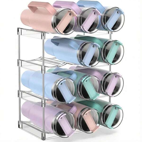 Portabottiglie d'acqua da 40 once, organizer per bottiglie di vino in plastica PS, scaffale di stoccaggio multifunzionale, facile installazione, salva spazio, lavabile in lavastoviglie, adatto per cucina, dormitorio, ufficio - Trasparente