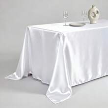 1pc 145*275cm White Satin Square Tablecloth, Solid Color Polyester Tablecloth, Wedding Party Supplies, Birthday Decoration, Home Decor, Perfectly Suitable For Country Weddings, Bridal Showers, Birthdays, Baby Showers, Indoor/Outdoor Events, Ceremonies, Kitchen, Gatherings, Etc. - White - View 7
