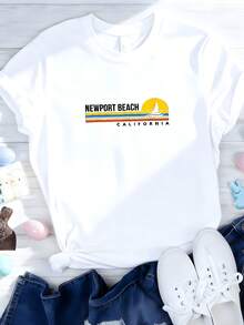 Maine Text And Moose Distressed Pink Print T-Shirt - 白色 2 - 查看 3