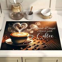1pc Coffee Stain Hiding Mat - Suitable For Kitchen Countertops, Coffee Bars, Coffee Makers, Coffee Pots, Espresso Machines, Also Can Be Used As Dish Drying Mat. Coffee Pattern Dish Drying Mat, Super Absorbent Draining Mat. Placemat, Kitchen Accessory. - 3 - View 4