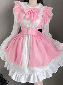 1pc Japanese Lolita Maid Costume, Sweet & Cute Outfit Set For COSPLAY, Role-Playing, Suitable For Parties, Performances, Balls, Includes Dress + Apron - Multicolor - View 9