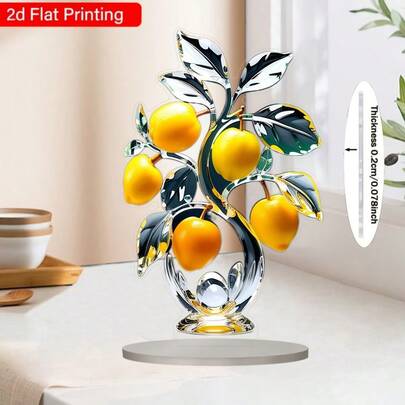 1pc 2D High-Quality Acrylic Lemon Tree Decor With Base - Perfect For Home Decor, Valentine's Day, Anniversary, Birthday And New Year Gifts; Suitable For Room Decor, Wall Art And Seasonal Display