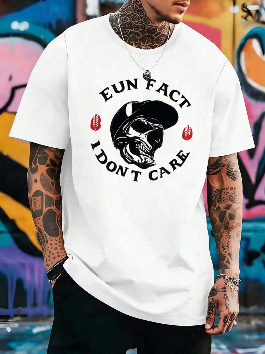 T-shirt décontracté à imprimé graphique original, 100 % coton, coupe confortable, style streetwear et hip-hop, imprimé tend ance - Blanc - Voir 1