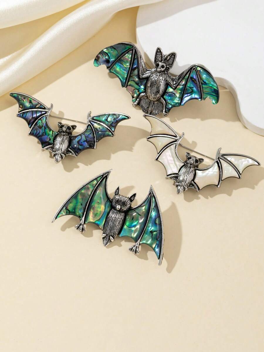 Natural Abalone Shell Bat Shaped Brooch Pin, Alloy Material, Suitable For Women To Wear On Dresses, Coats For Parties, Jewelry Accessory Gift - Multicolor - View 1
