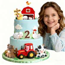 7件套农场动物蛋糕装饰，包括绵羊蛋糕帽、奶牛蛋糕帽和小猪蛋糕帽，是宝宝一周岁生日派对的理想装饰，也是农场动物主题派对的必备佳品。适合一周岁生日、宝宝周岁派对或任何需要可爱节日装饰的庆祝活动！ - 彩色 - 查看 5