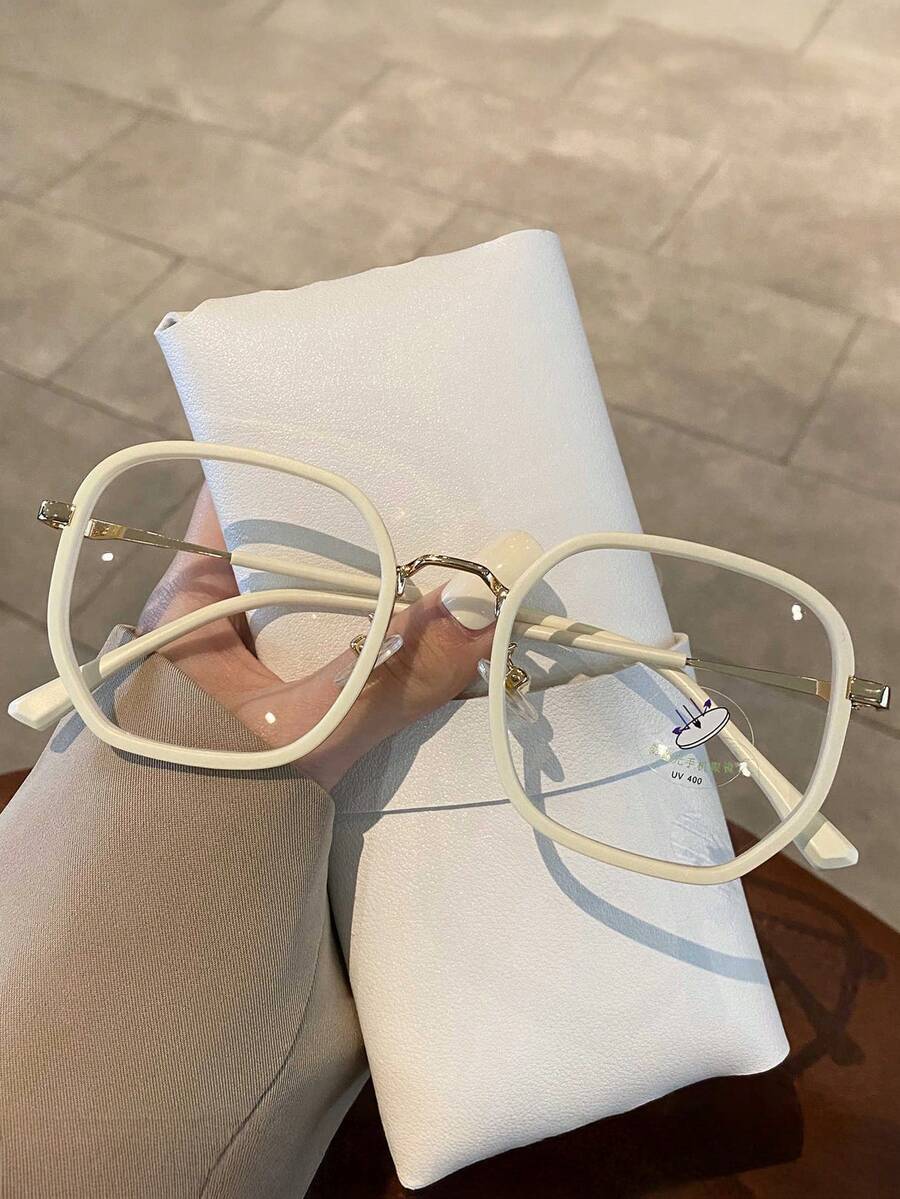 1副女士椭圆形小框防蓝光眼镜，个性化街头风凹面透明眼镜，夏季学习配件。 - 彩色 - 查看 1